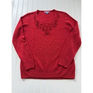 Laura Scott Women's Sweater Size S Red Beaded Embellished Pullover